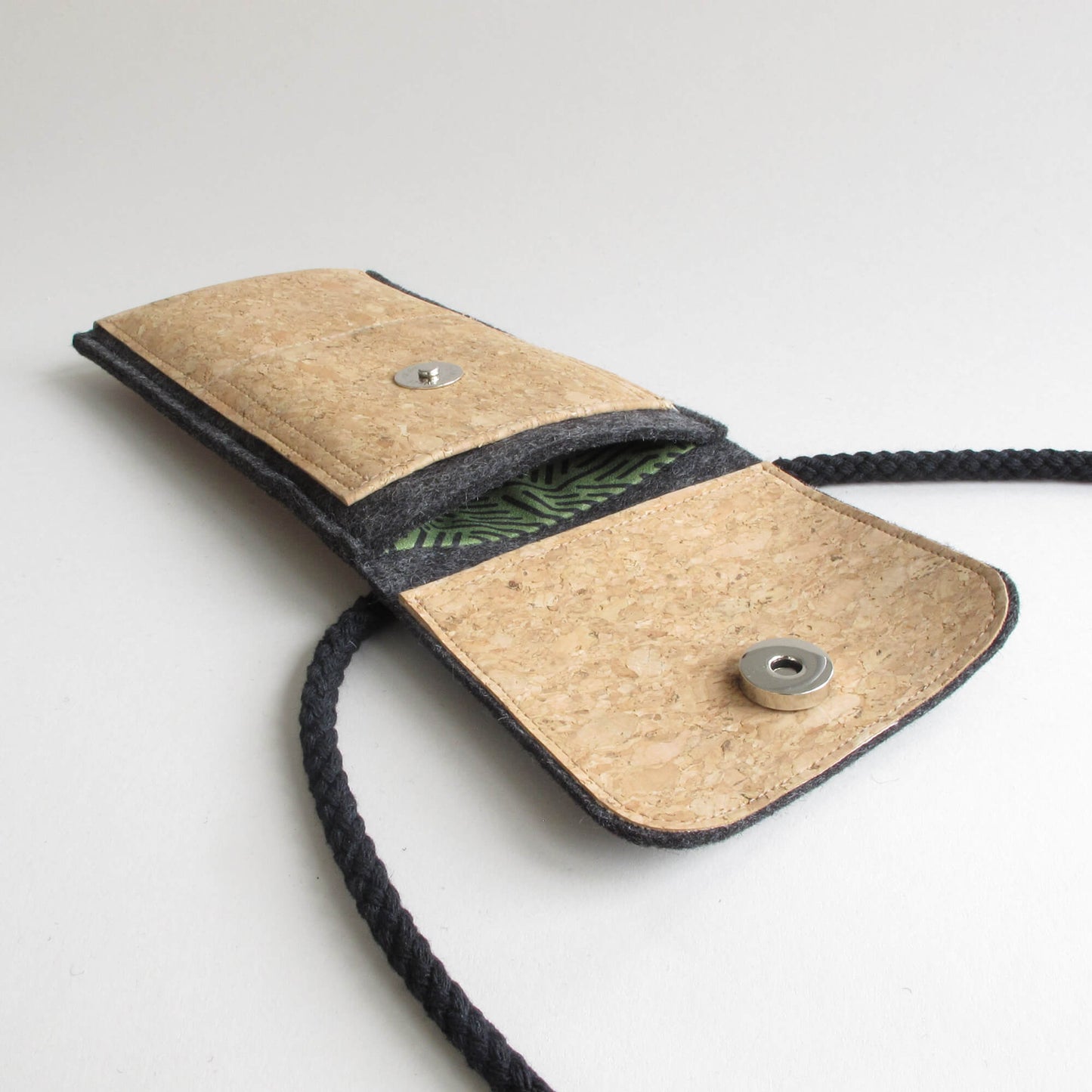 Shoulder bag for iPhone 14 Pro Max | made of felt and organic cotton | anthracite - stripes | model KEDJA