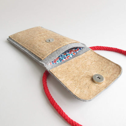 Shoulder bag for Samsung Galaxy S23 Plus | made of felt and organic cotton | light gray - colorful | model KEDJA