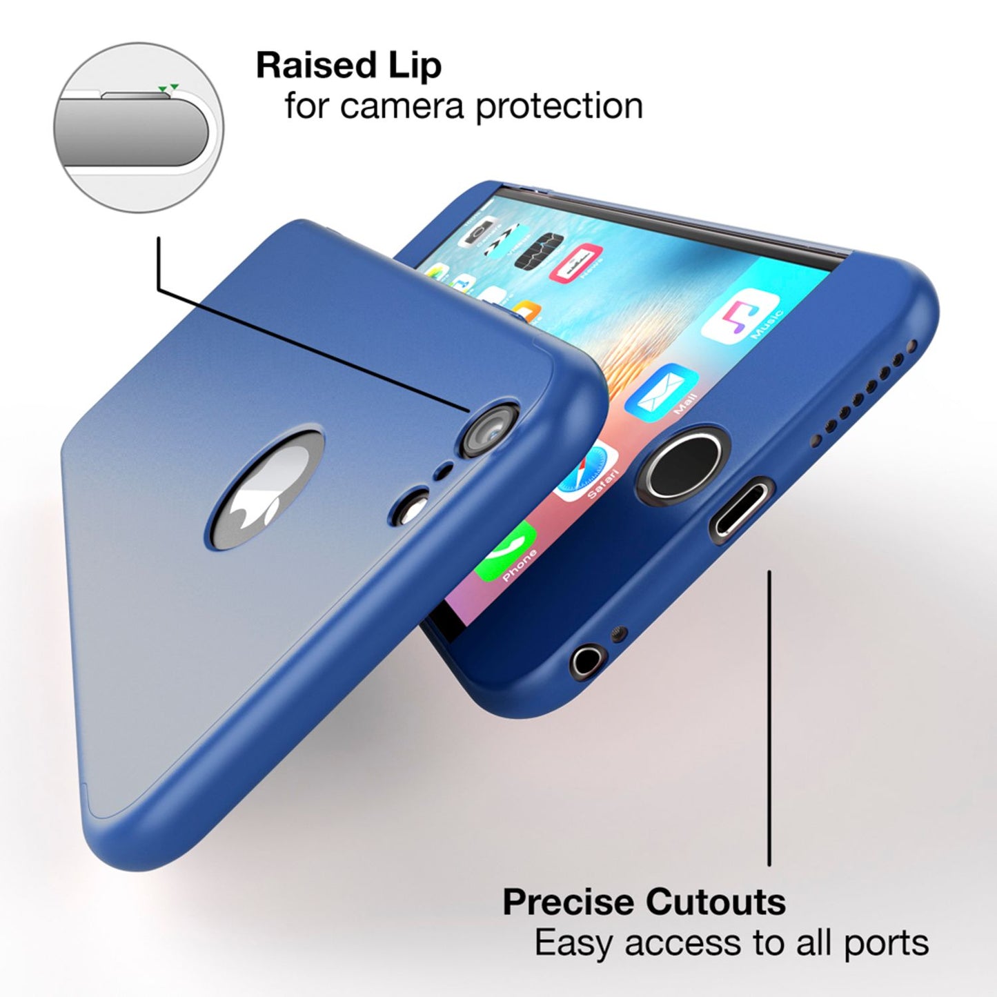 NALIA 360 Grad Handyhülle kompatibel mit iPhone 6 / 6s, Full-Cover & Glas vorne hinten Rundum Hülle Doppel-Schutz Dünn Ganzkörper Hard-Case Etui Handy-Tasche Bumper & Displayschutz