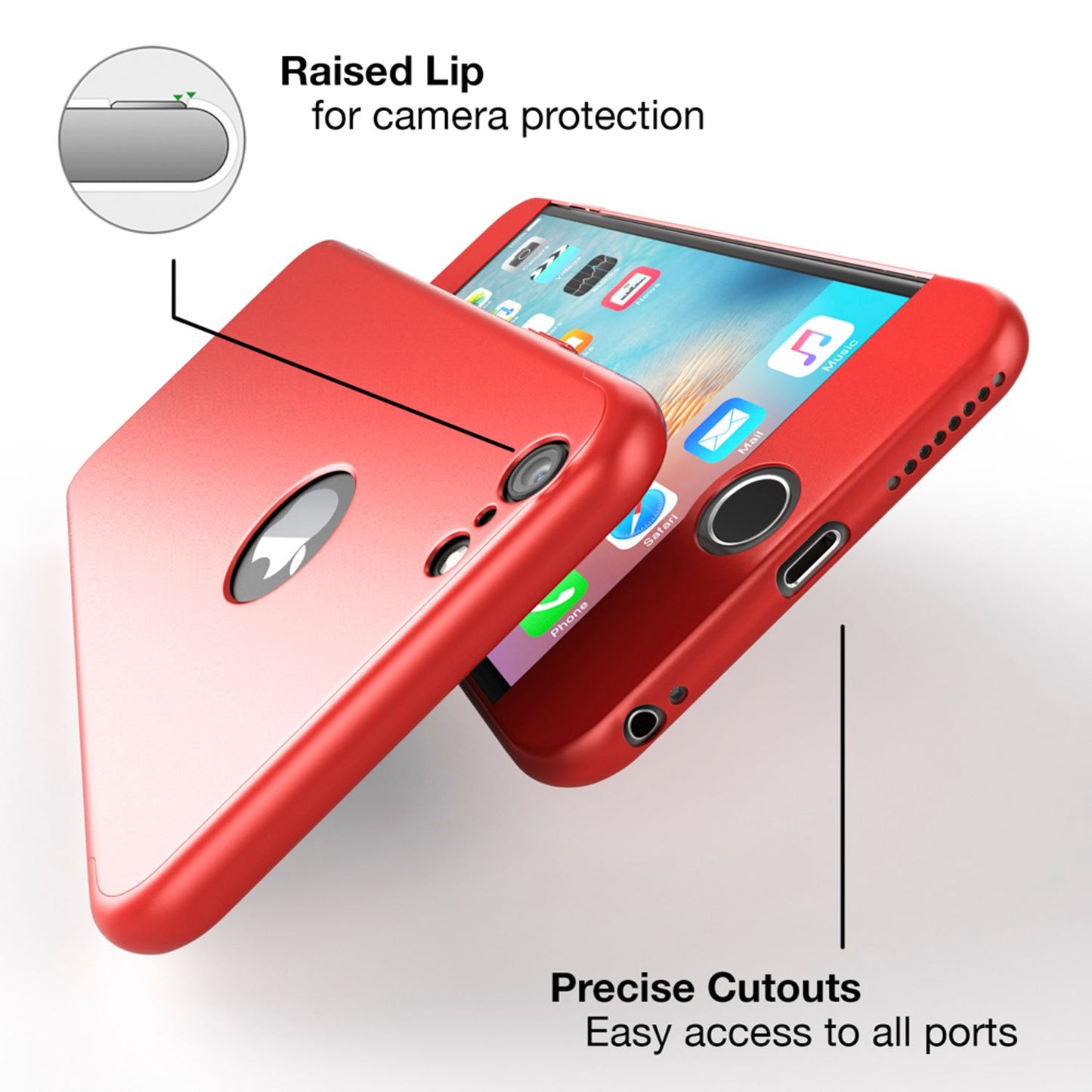 NALIA 360 Grad Handyhülle kompatibel mit iPhone 6 / 6s, Full-Cover & Glas vorne hinten Rundum Hülle Doppel-Schutz Dünn Ganzkörper Hard-Case Etui Handy-Tasche Bumper & Displayschutz