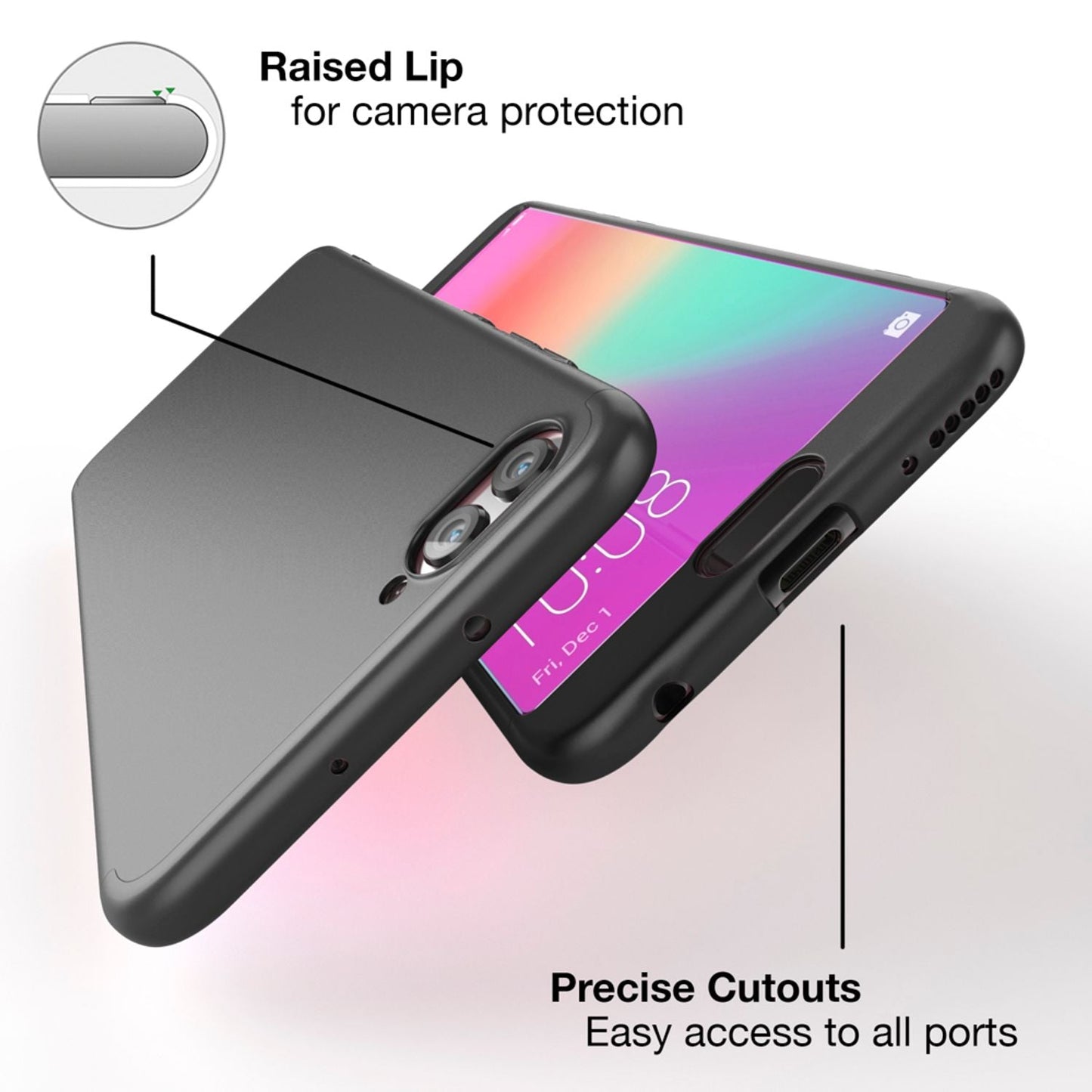 NALIA 360 Grad Handyhülle kompatibel mit Huawei Honor View 10, Full-Cover Schutzglas vorne hinten Hülle Doppel-Schutz, Dünn  Hard-Case Etui Handy-Tasche, Bumper Displayschutz