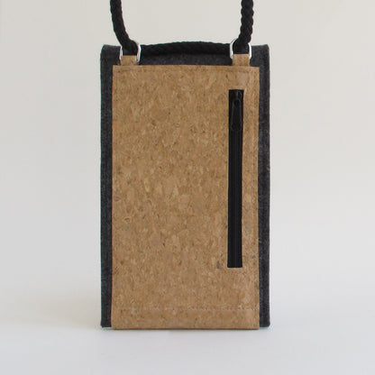 Shoulder bag for iPhone 14 Pro Max | made of felt and organic cotton | anthracite - stripes | model KEDJA