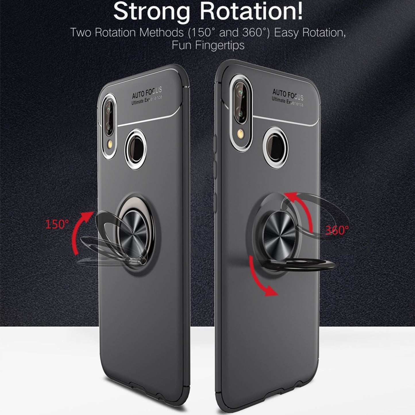 NALIA Ring Hülle kompatibel mit Huawei P20 Lite, Schutzhülle Cover magnetische Silikon Handyhülle für KFZ-Halterung 360-Grad Finger-Halter, Case Dünn Smartphone Ständer Slim Etui Bumper - Schwarz