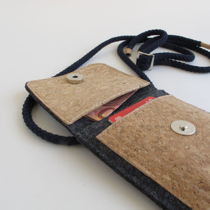 Shoulder bag for iPhone XS | made of felt and organic cotton | anthracite - bloom | model KEDJA