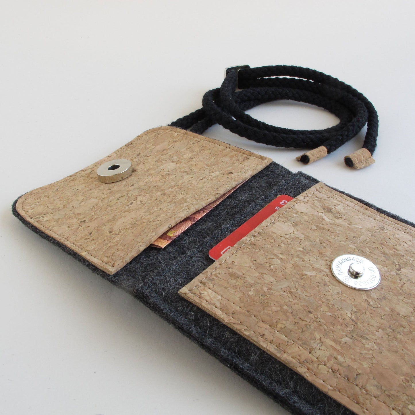 Shoulder bag for iPhone 14 Pro Max | made of felt and organic cotton | anthracite - stripes | model KEDJA