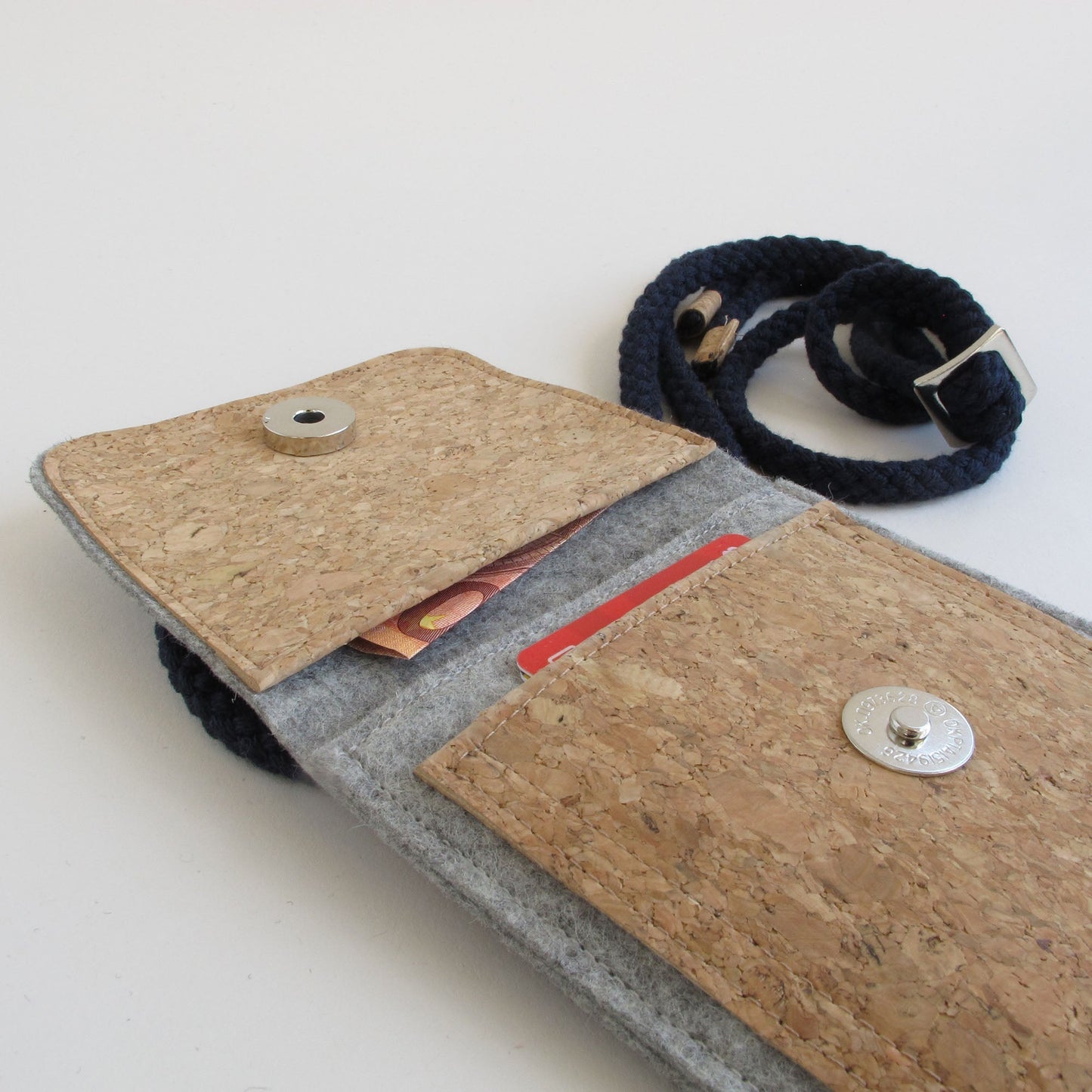 Shoulder bag for iPhone 11 | made of felt and organic cotton | light grey - bloom | model KEDJA
