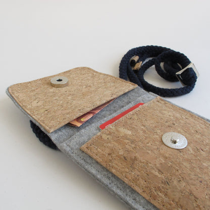 Shoulder bag for iPhone 11 | made of felt and organic cotton | light grey - bloom | model KEDJA