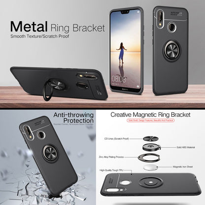 NALIA Ring Hülle kompatibel mit Huawei P20 Lite, Schutzhülle Cover magnetische Silikon Handyhülle für KFZ-Halterung 360-Grad Finger-Halter, Case Dünn Smartphone Ständer Slim Etui Bumper - Schwarz