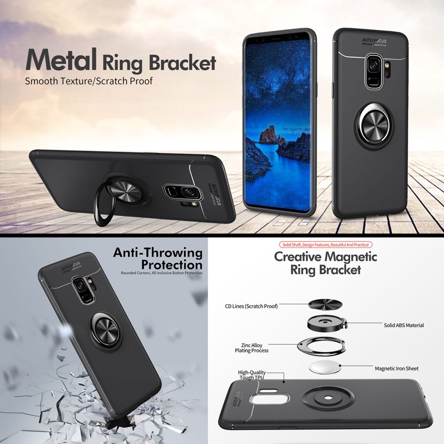 NALIA Ringhülle für Samsung Galaxy S9 – Ring-Ständer 360° & für Magnet-Halter – GRIP360 (Mattiertes Silikon Case) – Marke aus Berlin