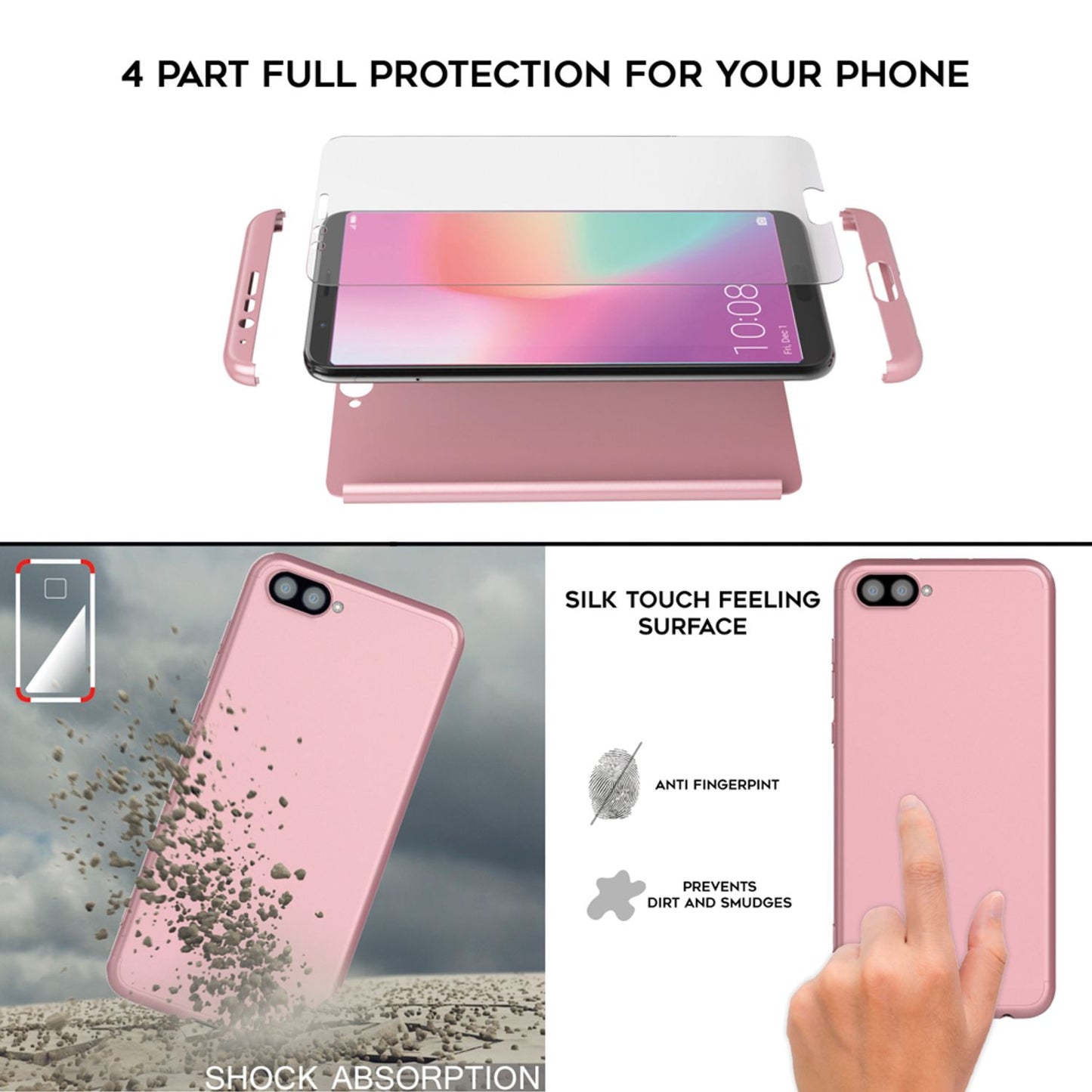 NALIA 360 Grad Handyhülle kompatibel mit Huawei Honor View 10, Full-Cover Schutzglas vorne hinten Hülle Doppel-Schutz, Dünn  Hard-Case Etui Handy-Tasche, Bumper Displayschutz