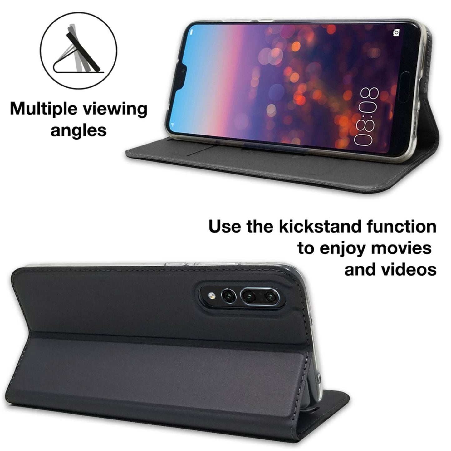 NALIA Hülle kompatibel mit Huawei P20 Pro, Kickstand Handyhülle Flip-Case Kunstleder Book-Cover mit Magnet, Etui Ganzkörper Schutzhülle Dünne Rundum Handy-Tasche Bumper