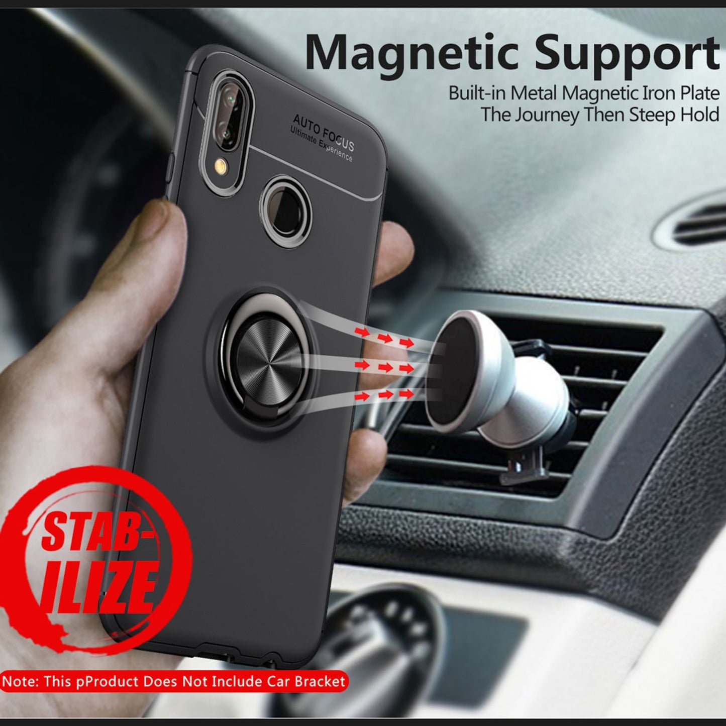 NALIA Ring Hülle kompatibel mit Huawei P20 Lite, Schutzhülle Cover magnetische Silikon Handyhülle für KFZ-Halterung 360-Grad Finger-Halter, Case Dünn Smartphone Ständer Slim Etui Bumper - Schwarz