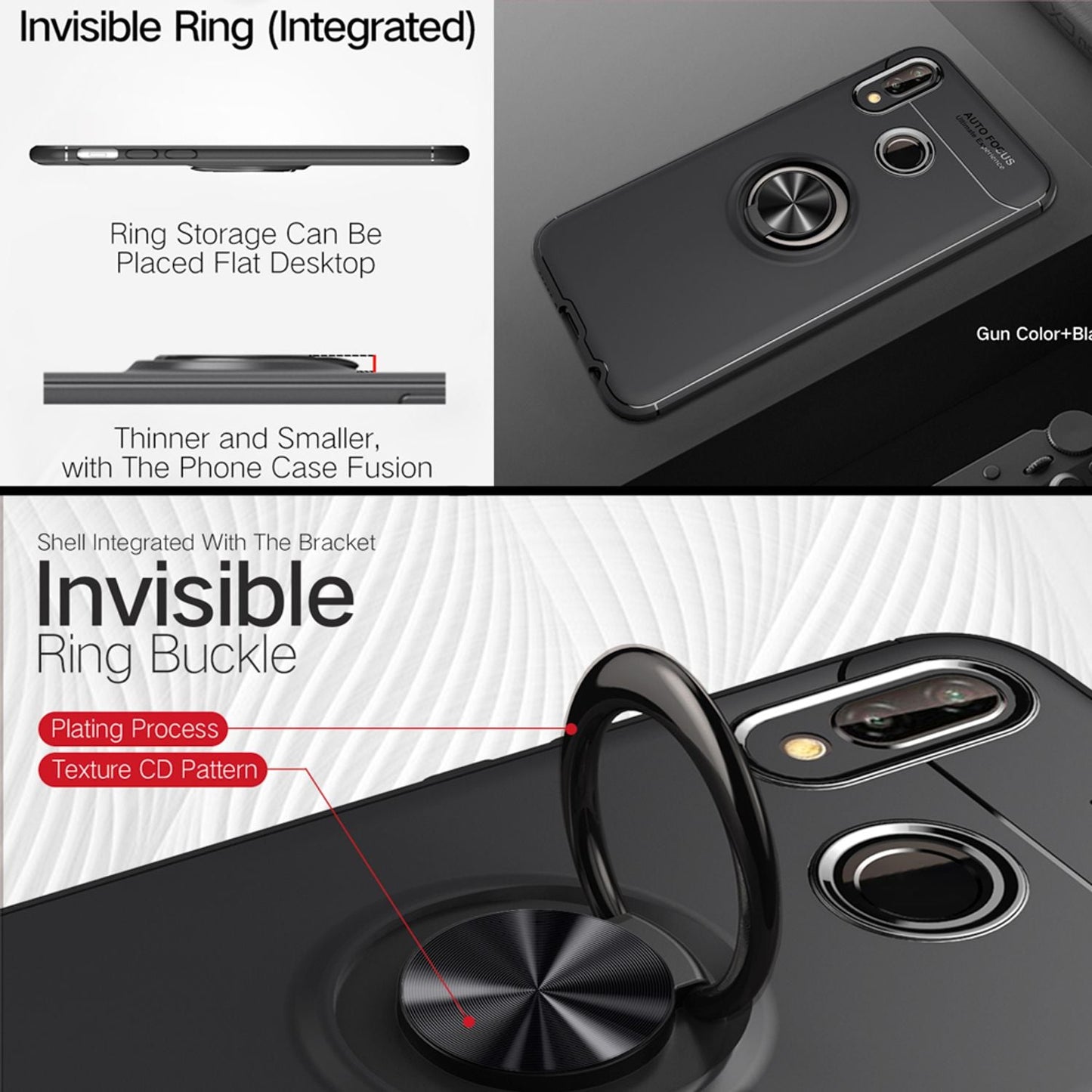 NALIA Ring Hülle kompatibel mit Huawei P20 Lite, Schutzhülle Cover magnetische Silikon Handyhülle für KFZ-Halterung 360-Grad Finger-Halter, Case Dünn Smartphone Ständer Slim Etui Bumper - Schwarz