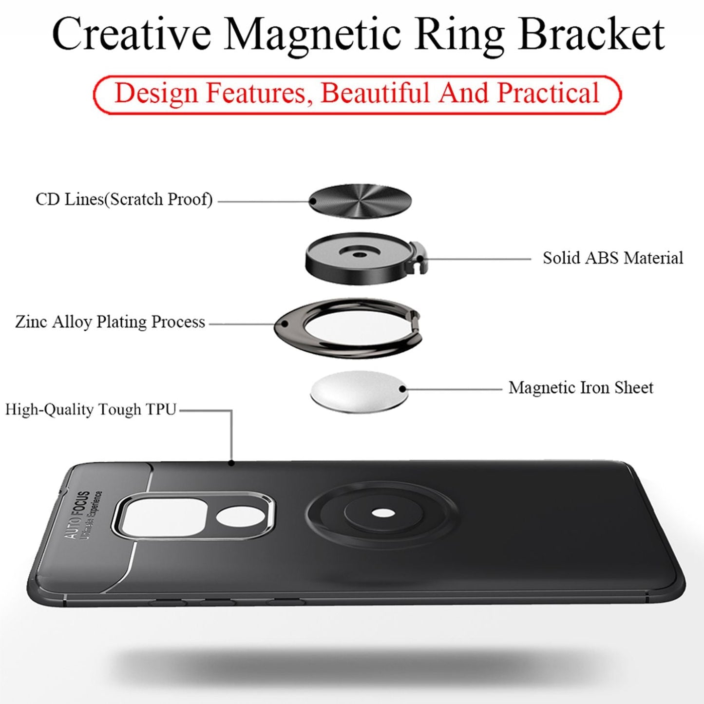 NALIA Ringhülle für Huawei Mate 20X – Ring-Ständer 360° & für Magnet-Halter – GRIP360 (Mattiertes Silikon Case) – Marke aus Berlin
