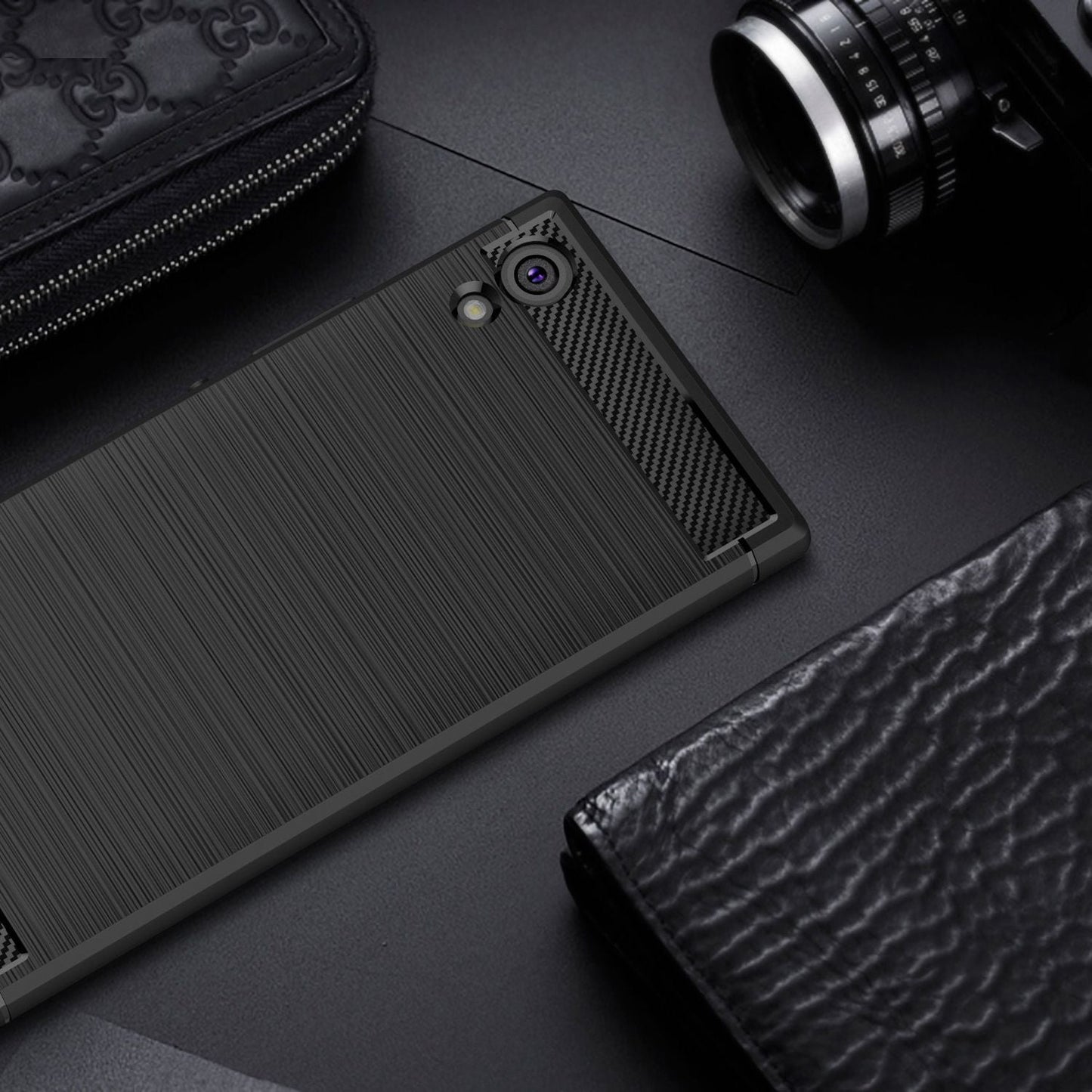 NALIA Silikonhülle für Sony Xperia XA1 – Rutschfest & Matt – VORTEX (Gebürstete Optik & Carbon Design) – Marke aus Berlin