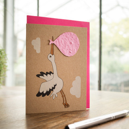 Birth card "Stork pink"