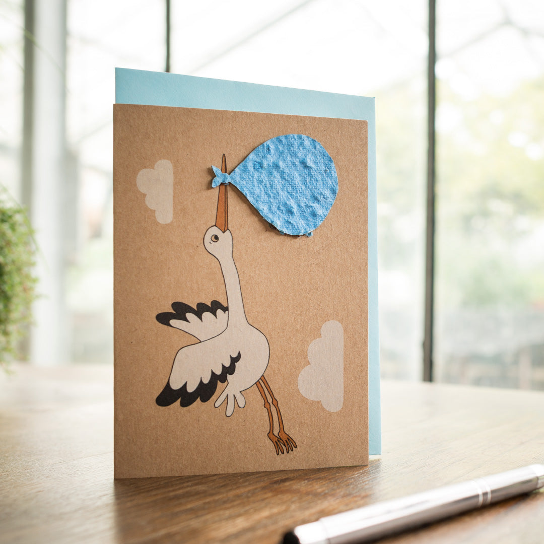 Birth card "Stork, blue"