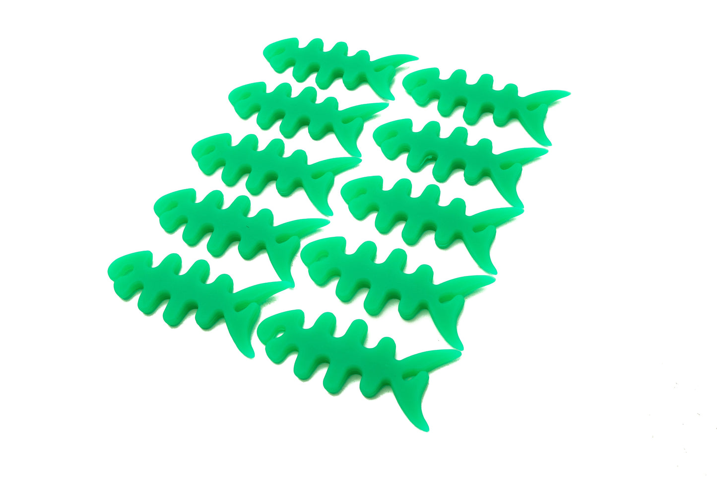 SYSTEM-S 10er Set Kabelmanager Wrap Kabelaufroller Fischform Silikon Aufwickler Kabelschutz in Grün