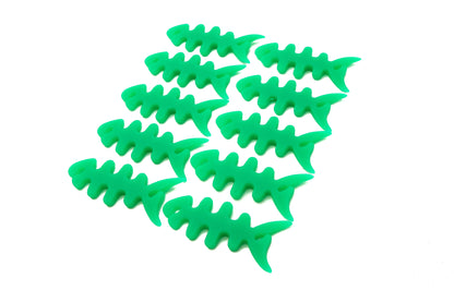 SYSTEM-S 10er Set Kabelmanager Wrap Kabelaufroller Fischform Silikon Aufwickler Kabelschutz in Grün