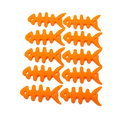 SYSTEM-S 10er Set Kabelmanager Wrap Kabelaufroller Fischform Silikon Aufwickler Kabelschutz in Orange