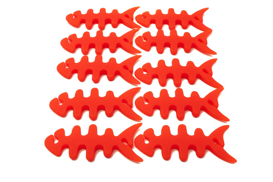 SYSTEM-S 10er Set Kabelmanager Wrap Kabelaufroller Fischform Silikon Aufwickler Kabelschutz in Rot