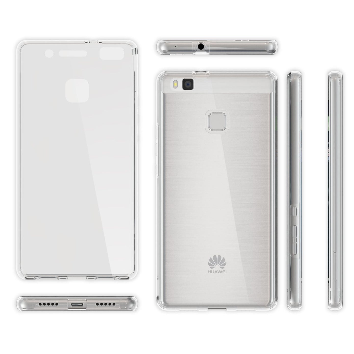 NALIA 360 Grad Handyhülle kompatibel mit Huawei P9 Lite 2016, Full Cover Vorne Hinten Doppel-Schutz Hülle Dünnes Ganzkörper Case Handy-Tasche Transparenter Displayschutz Rückseite - Transparent