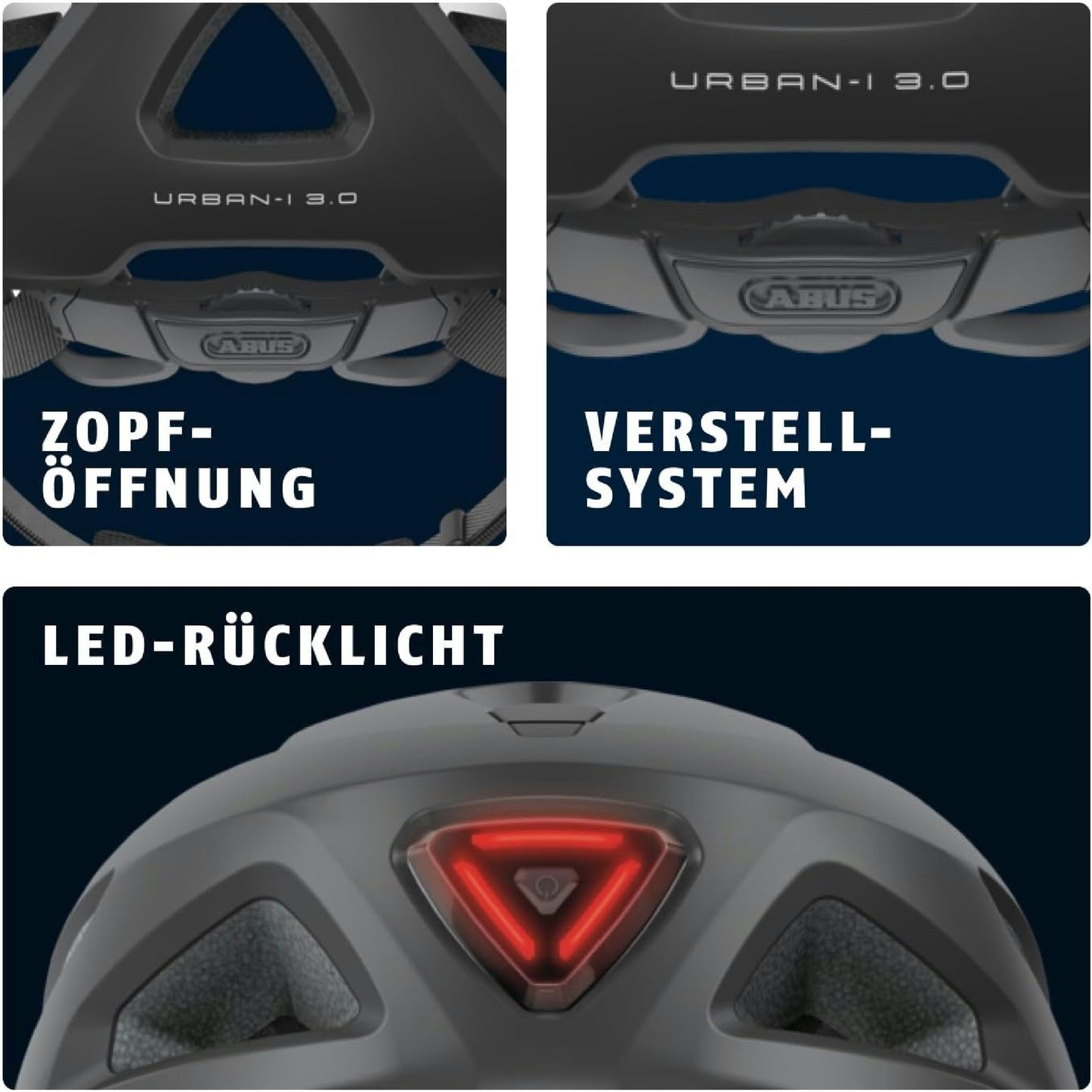 ABUS Fahrradhelm Urban-I 3.0 Schwarz Matt mit Rücklicht