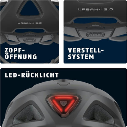 ABUS Fahrradhelm Urban-I 3.0 Schwarz Matt mit Rücklicht