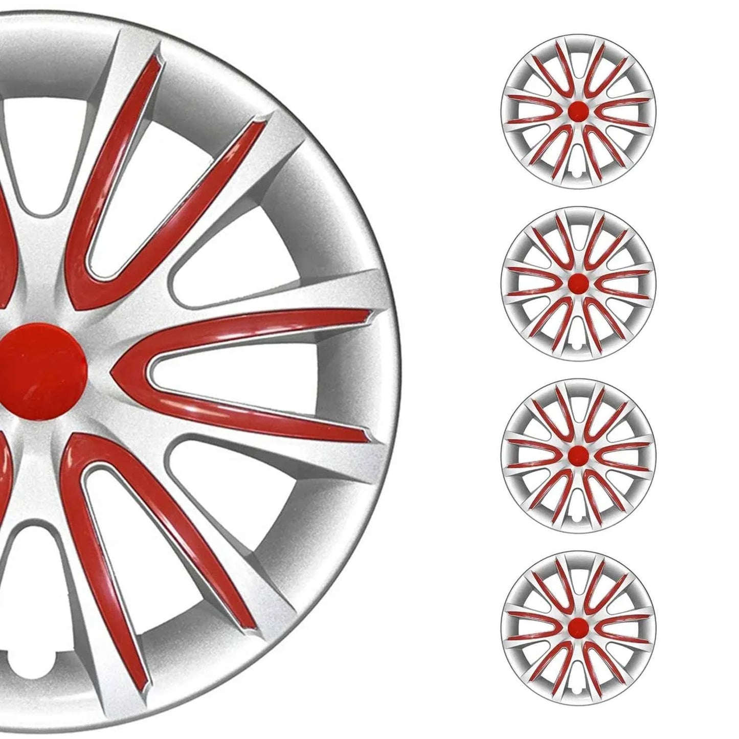4x Radkappen Radzierblenden Radblenden für 15" Zoll Stahlfelgen Grau Rot