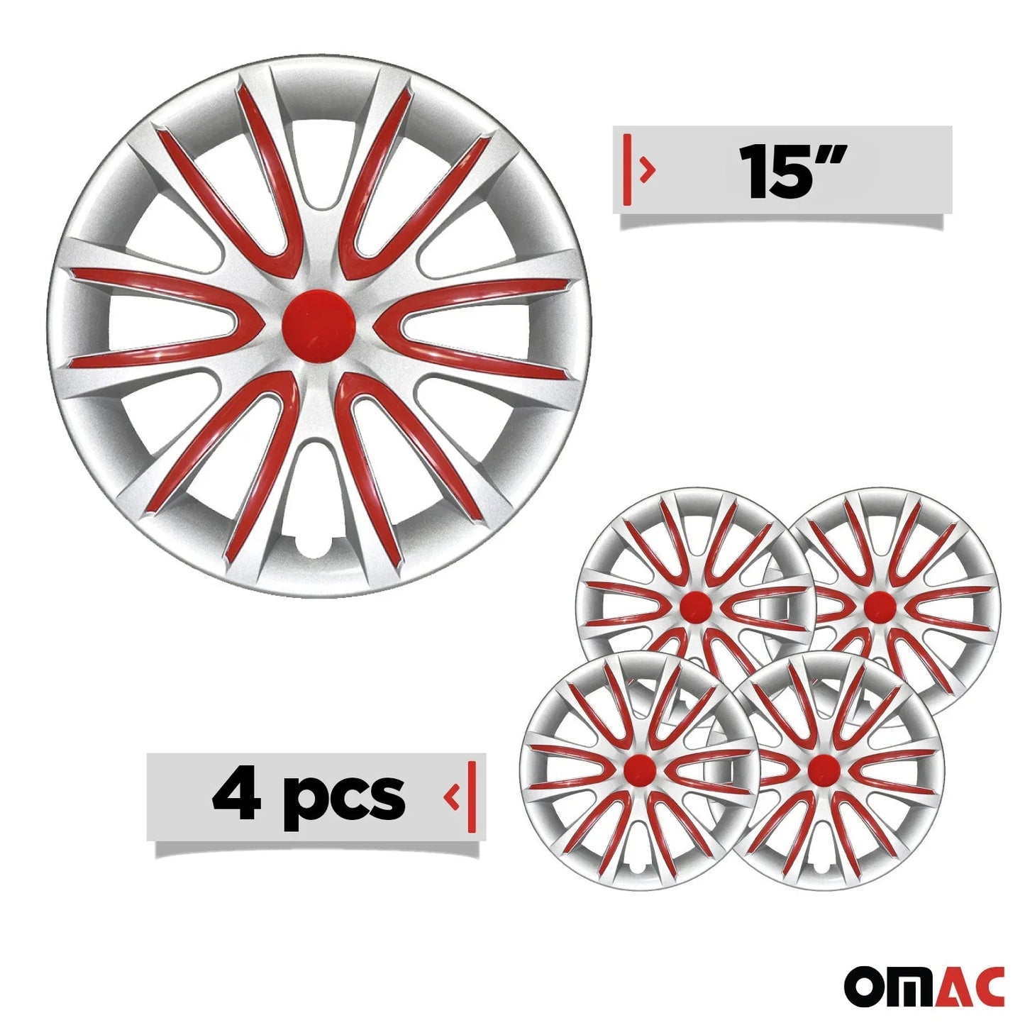 4x Radkappen Radzierblenden Radblenden für 15" Zoll Stahlfelgen Grau Rot