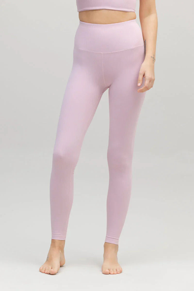 High-Waist Leggings Ribbed Dawn Pink