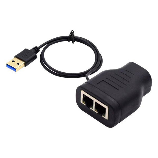 SYSTEM-S LAN Y Adapter 2x RJ45 Buchse zu Buchse Ethernet Splitter USB 3.0 Kabel Schwarz