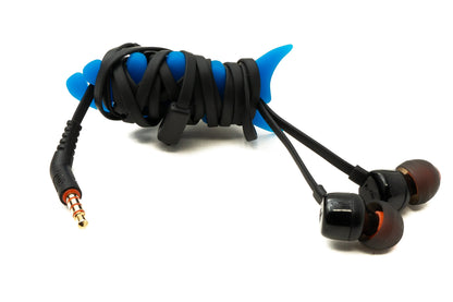 SYSTEM-S 10er Set Kabelmanager Wrap Kabelaufroller Fischform Silikon Aufwickler Kabelschutz in Blau