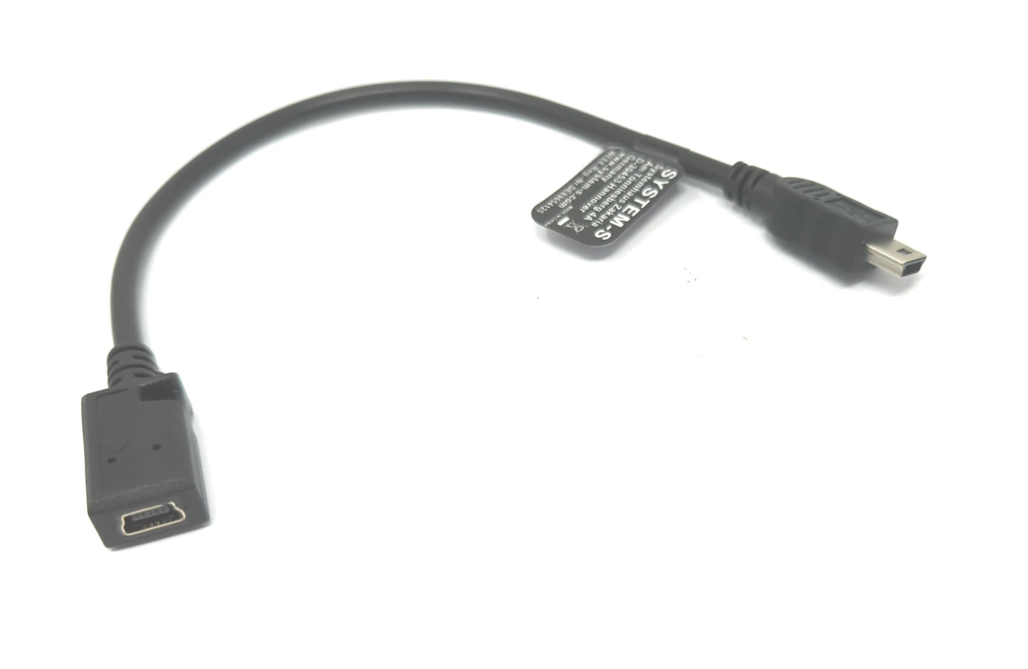 SYSTEM-S USB 2.0 cable 20 cm Mini B male to female adapter in black 
