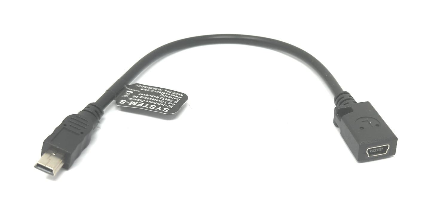 SYSTEM-S USB 2.0 cable 20 cm Mini B male to female adapter in black 