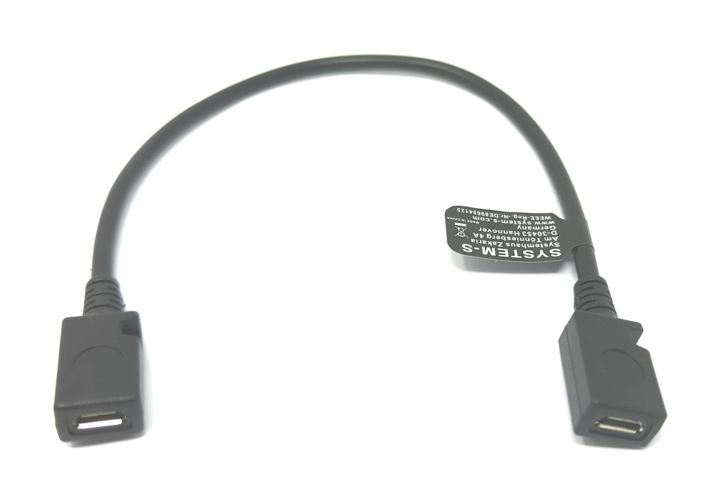 SYSTEM-S USB 2.0 Kabel 15 cm Micro B Buchse zu Buchse in Schwarz