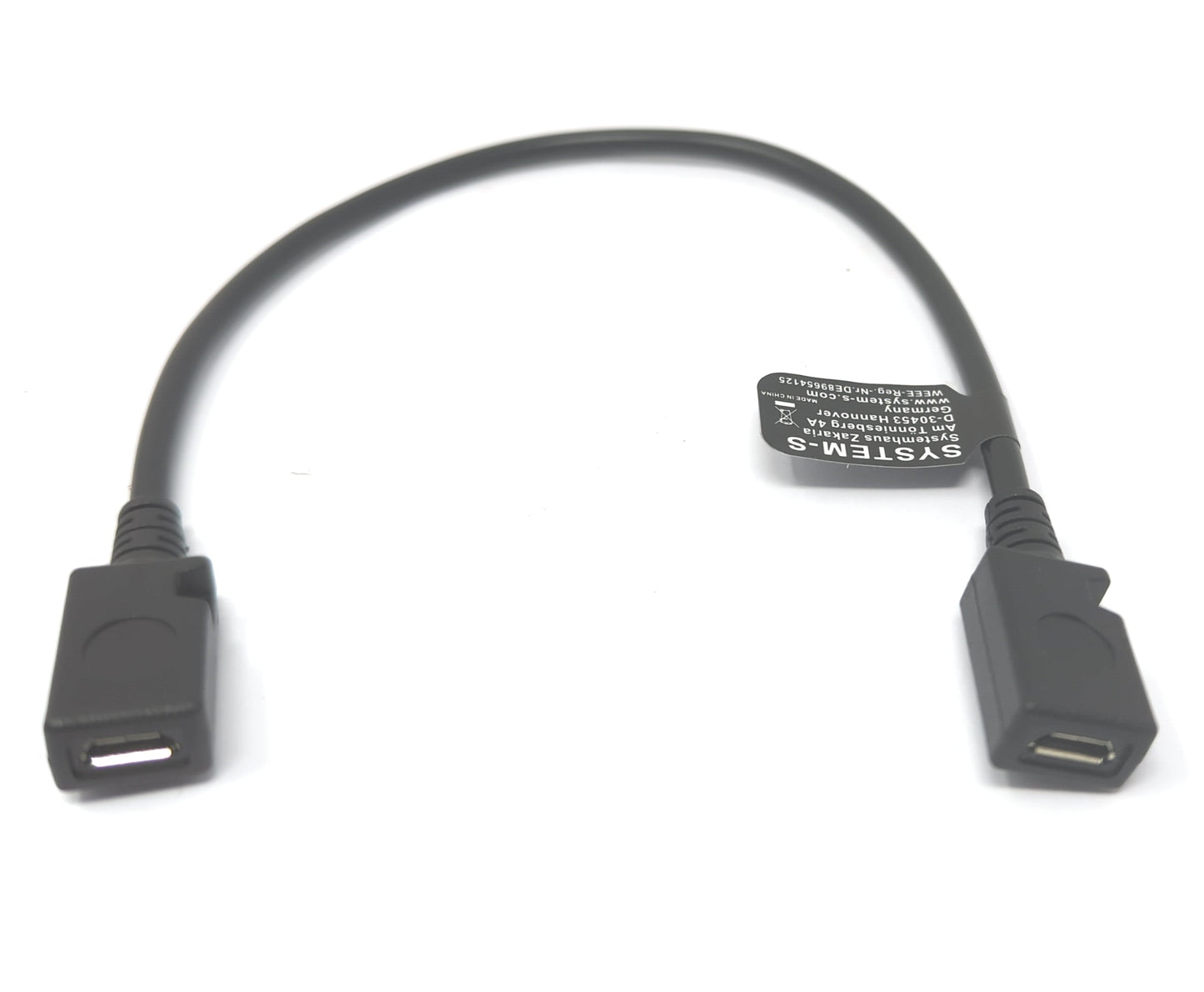 SYSTEM-S USB 2.0 Kabel 15 cm Micro B Buchse zu Buchse in Schwarz