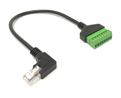 SYSTEM-S LAN Kabel 30 cm RJ45 Stecker zu 8 pin Terminalblock Winkel in Schwarz