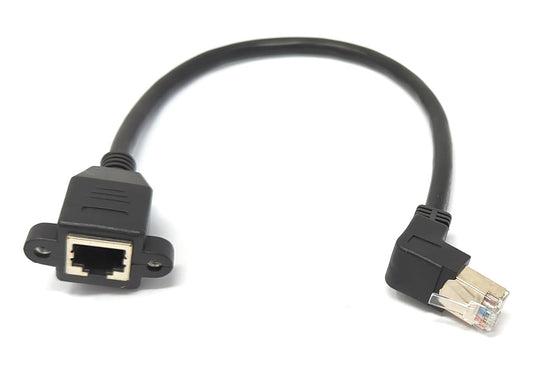 SYSTEM-S LAN Kabel 30 cm 8P8C Stecker zu Buchse Winkel Schraube in Schwarz