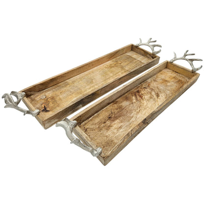 Tablett Mangoholz langes Tablett Kerzentablett Serviertablett 68 cm Holz