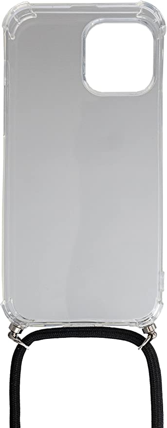 SYSTEM-S Silicone Protective Case with Neck Strap in Transparent Case for iPhone 14 Pro Max 