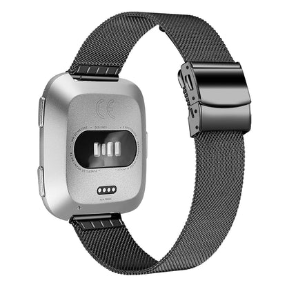 SYSTEM-S Armband Milanaise aus Metall für Fitbit Versa 2 1 Lite Smartwatch in Schwarz