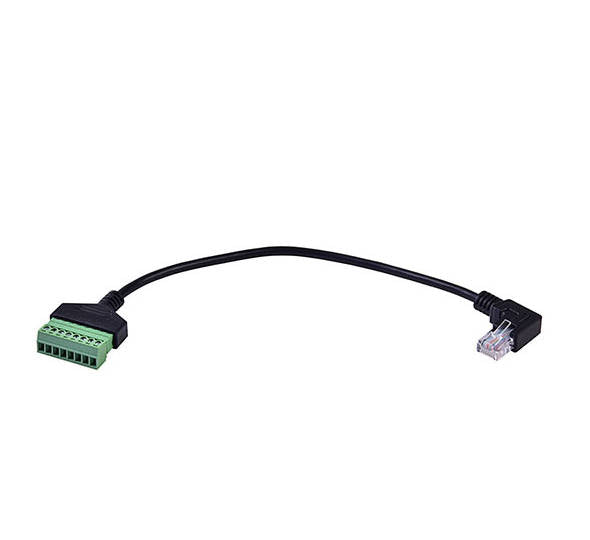SYSTEM-S LAN Kabel 30 cm RJ45 Stecker zu 8 pin Terminalblock Winkel in Schwarz