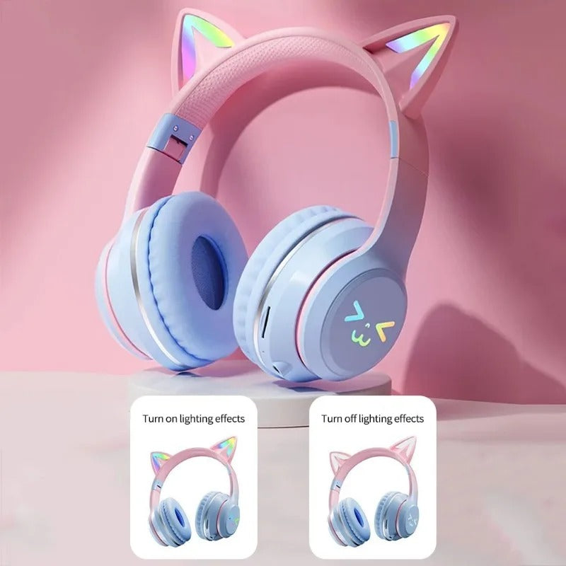 RGB Katzenohren Kopfhörer Bluetooth Kabellos LED Kinder Headset Mikro