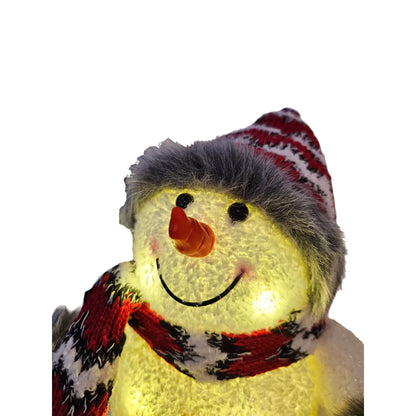 2x Schneemann mit LED bunter Schal & Mütze Höhe 20 cm Beleuchtung warmweiß