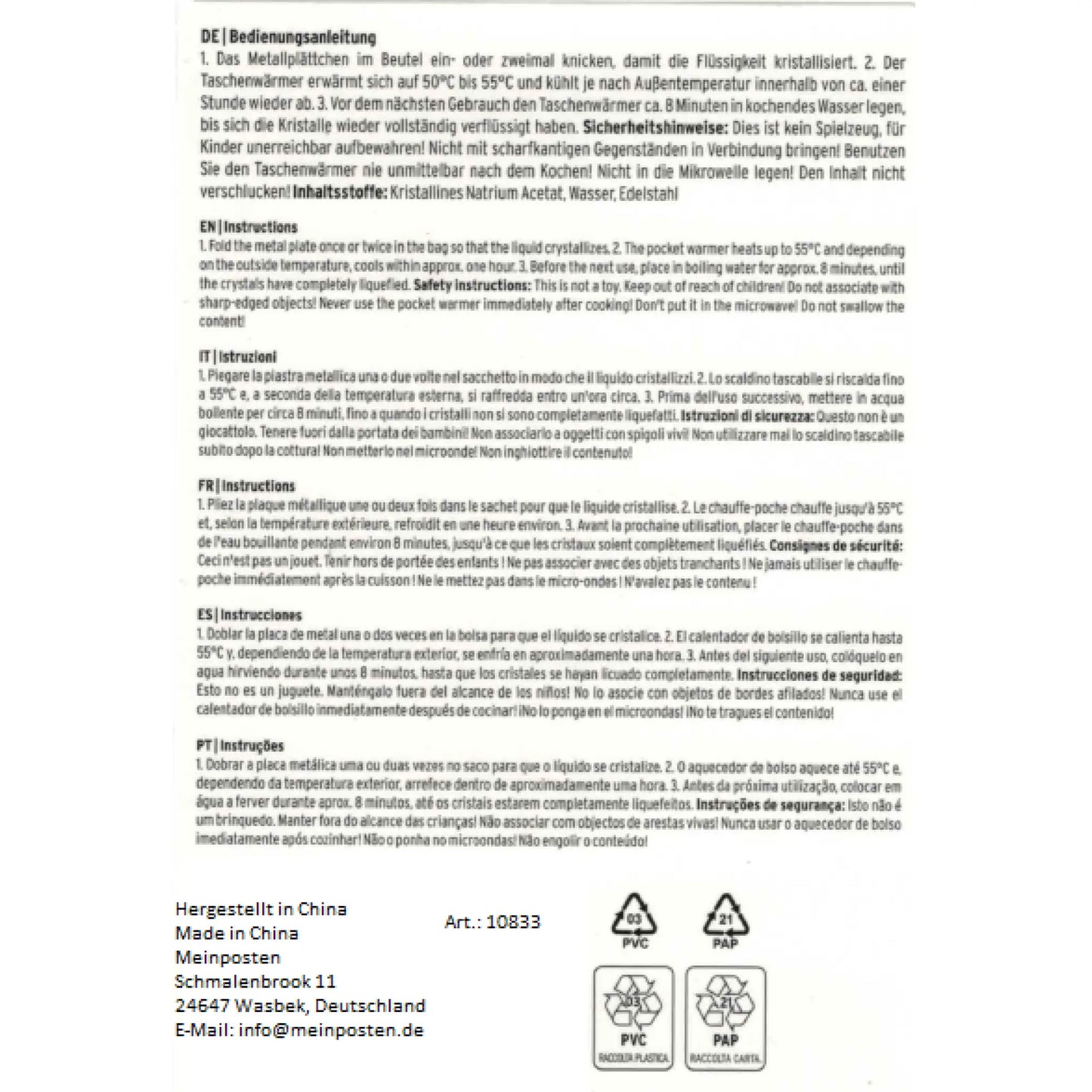 3 Handwärmer Taschenwärmer Taschenheizung Wärmekissen Wärmer Hund Katze 3er SET