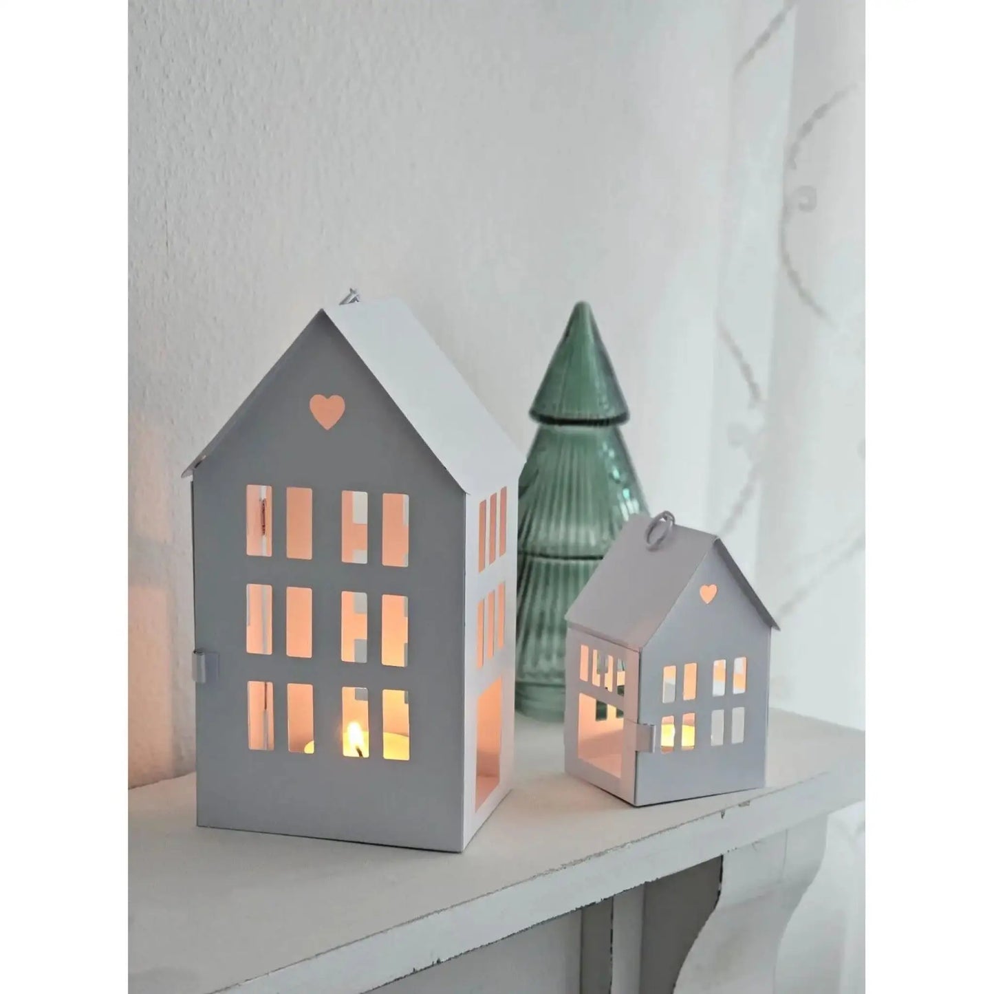 3 Laternenhäuser Windlicht Laternen Häuser Laterne Haus Metall weiß 3er SET