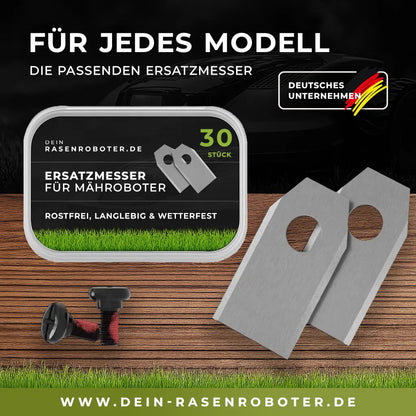 30x Edelstahl Messer für Sunseeker V1 | 36x18x0,9mm | Inkl. Schrauben