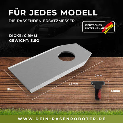 30x Edelstahl Messer für Sunseeker X4 LiDAR Vision KI | 36x18x0,9mm