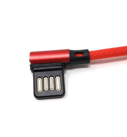 SYSTEM-S Micro USB Kabel Nylon links gewinkelt auf umkehrbarer USB Schnittstelle Typ A in rot 29 cm